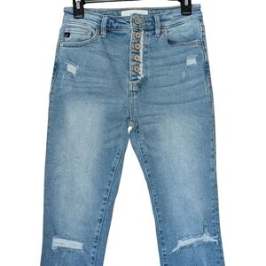 Kancan Womens Size 3 25 Light Wash High Rise Distressed Skinny Jeans Button Fly